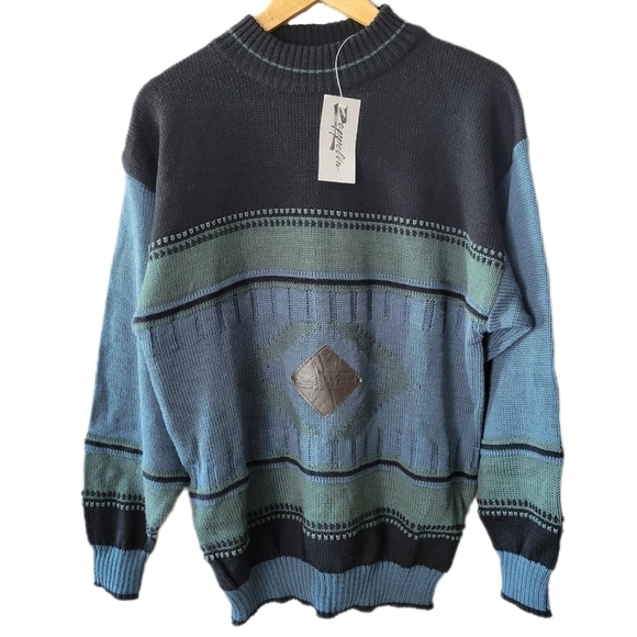 Vintage Other - VTG 90s Zeppelin Acrylic Wool Dark Multi-Color Crewneck Sweatshirt